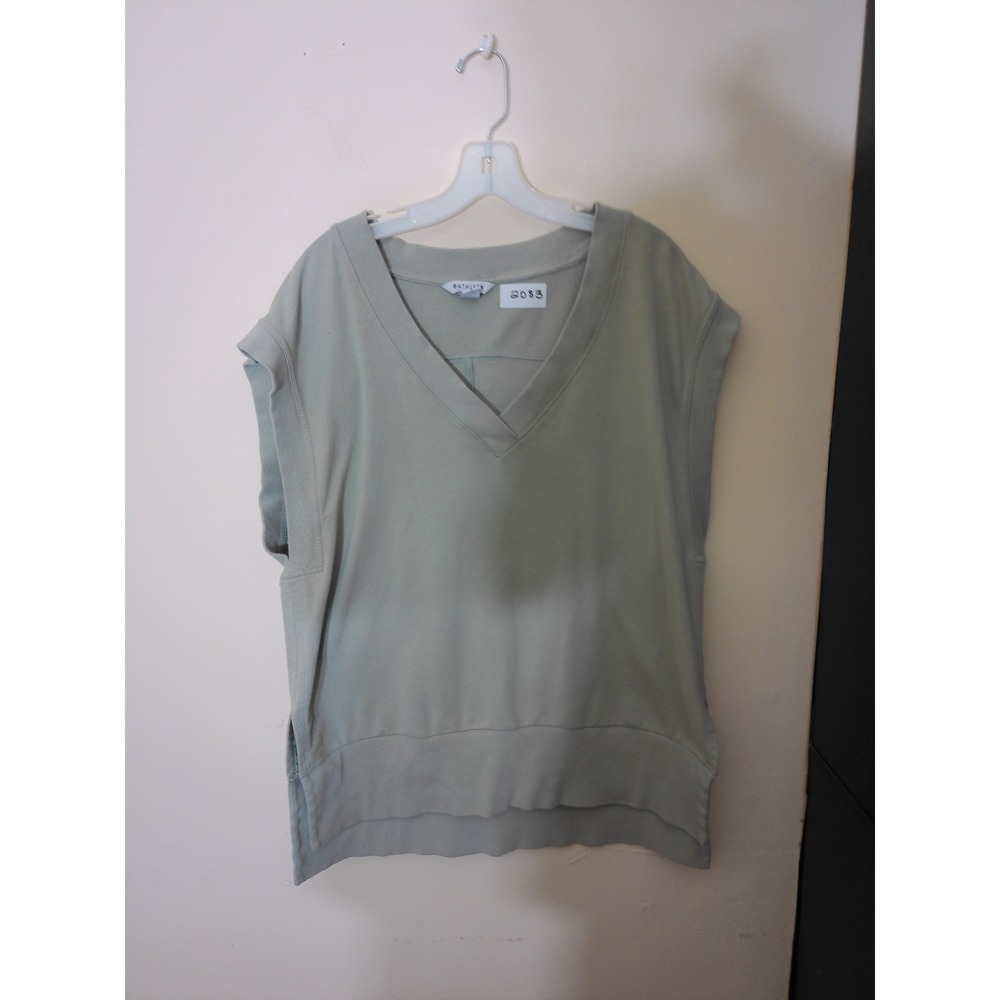 Athleta Sweatshirt Vest Women Large Sage Green V-Neck Relaxed Athleisure 2083